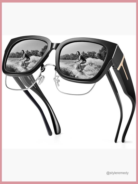 Polarized UV400 Over Glasses Sunglasses, TR90 Frame, Square Lens display picture 1